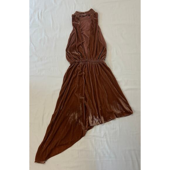 Express women's Halter Burnt Orange Crushed Velvet Asymmetrical Dress Size XS - Picture 3 of 3